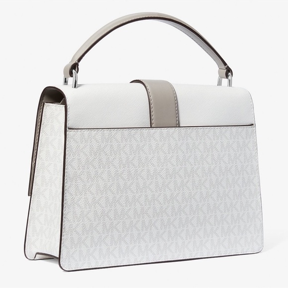 Michael Kors Greenwich Medium Color-Block Logo Satchel Bag Optic White Multi - Picture 8 of 9